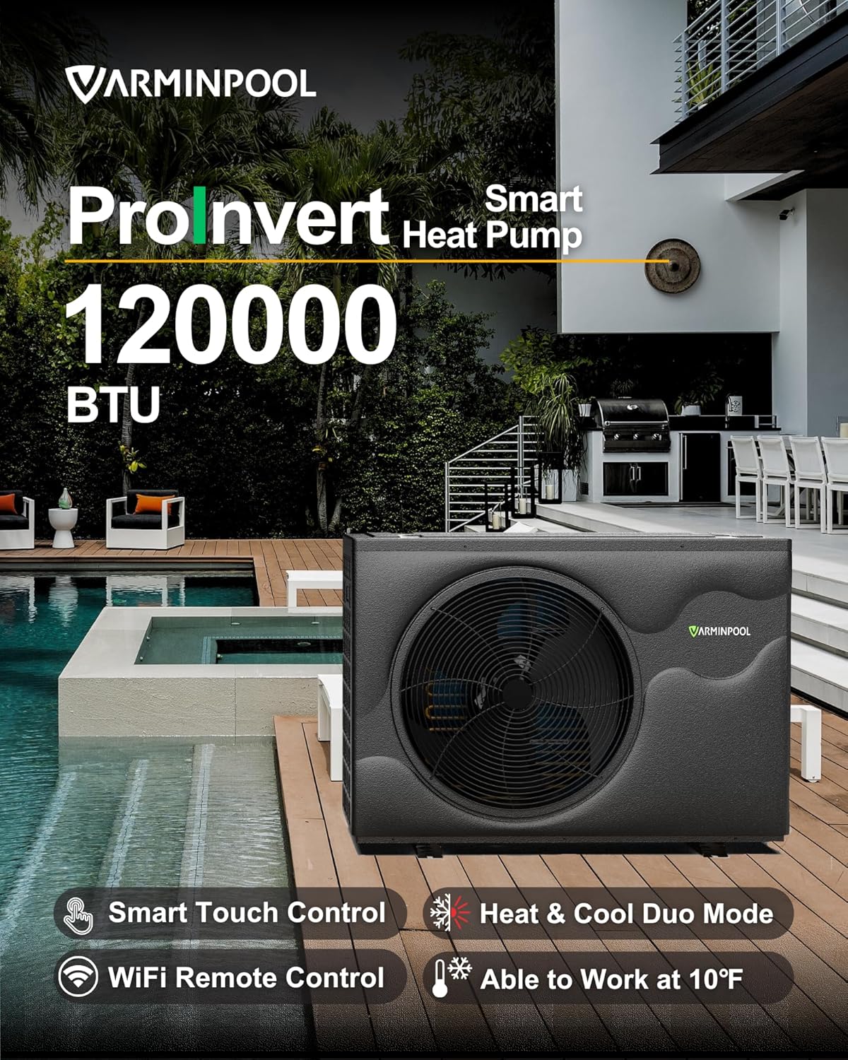 120,000BTU Inverter Electric Pool Heater for 33000 Gallons, V35