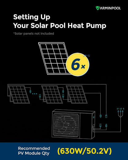 Solar Pool Heater 65000BTU, Pool Heat Pump for Inground & Above Ground Pools up to 20000 Gallons