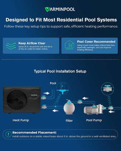 50000BTU Solar Pool Heater, Pool Heat Pump for Inground & Above Ground Pools up to 15000 Gallons