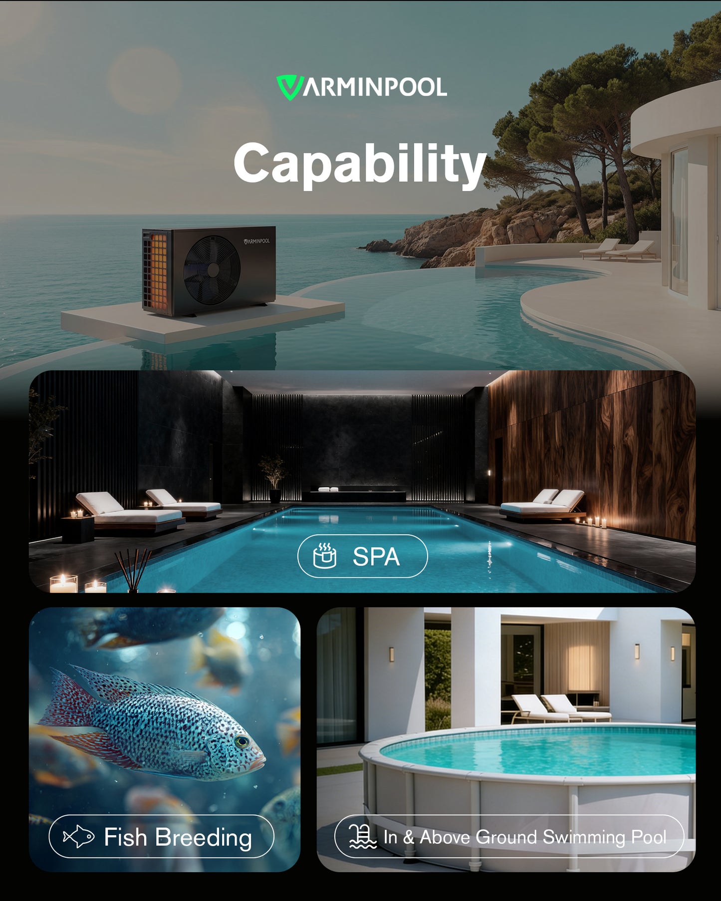 30000 BTU Swimming Pool Heat Pump for Up to 7000 Gallons, V7 Plus