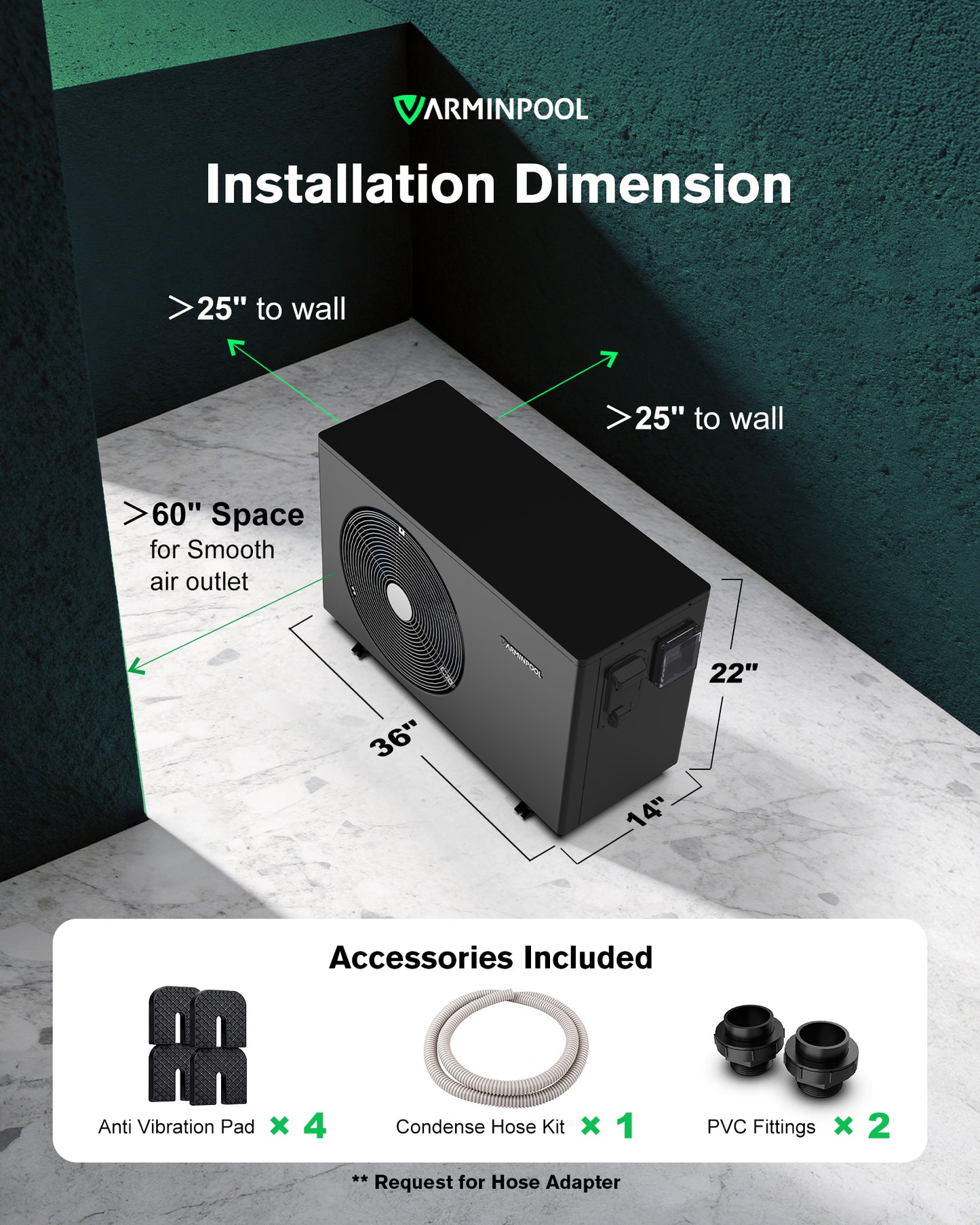 30000 BTU Swimming Pool Heat Pump for Up to 7000 Gallons, V7 Plus
