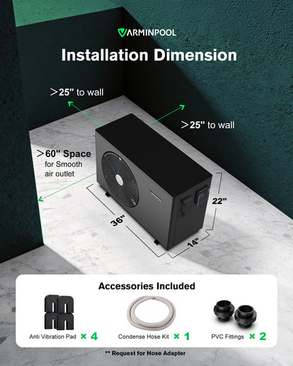 30000 BTU Swimming Pool Heat Pump for Up to 7000 Gallons, V7 Plus