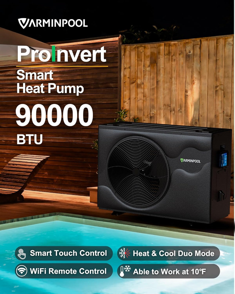 Pro Invert 90000 BTU Pool Heat Pump for Up to 24,000 Gallons, V25 ...