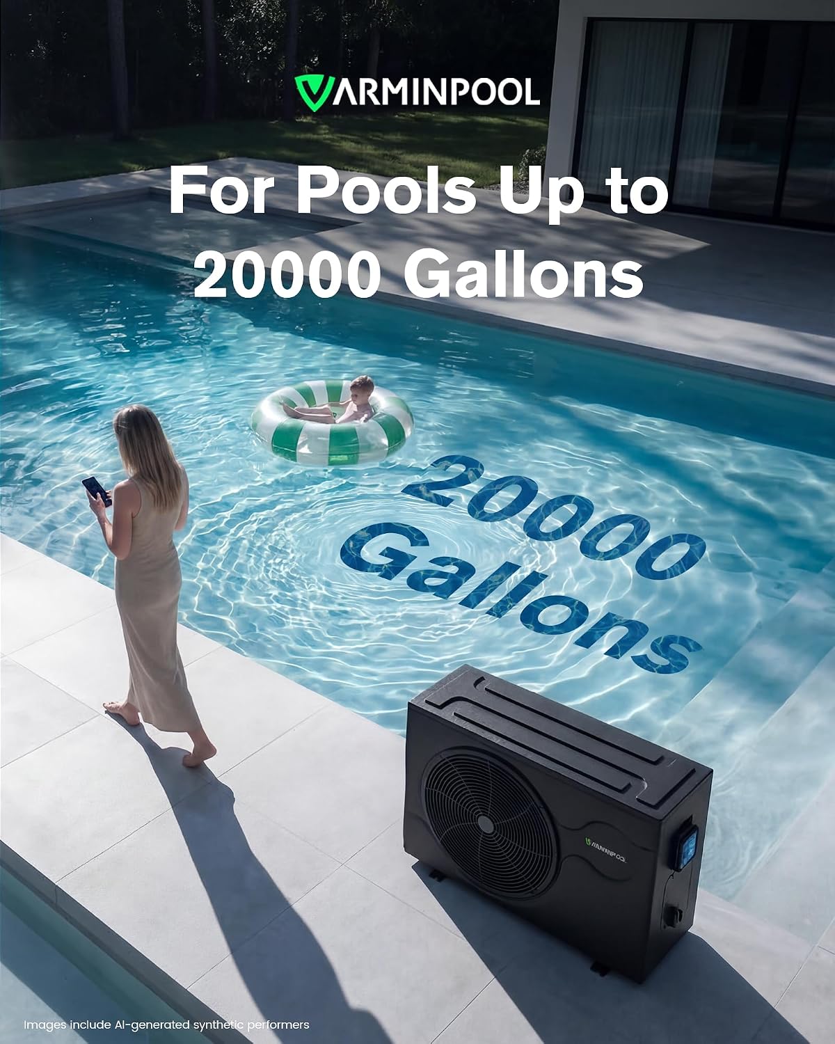 Solar Pool Heater 65000BTU, Pool Heat Pump for Inground & Above Ground Pools up to 20000 Gallons