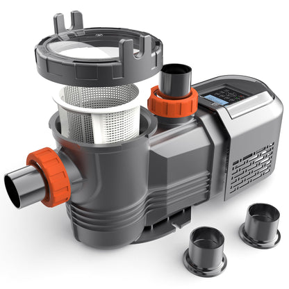 3.0 HP Digital Variable-Speed Pool Pump with step-less inverter technology and LED display control.